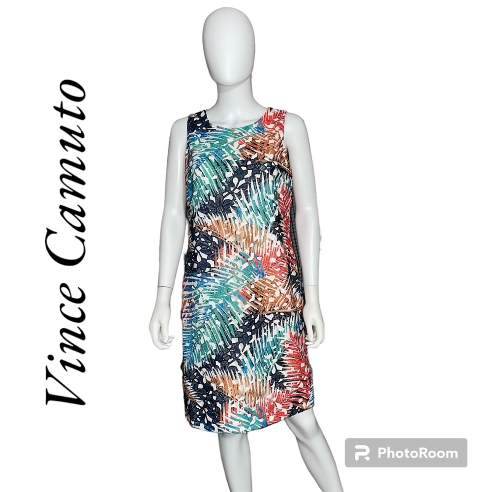 Vince Camuto Women's Short Sleeve Tropical Printed Lace Shift Dress Size 6